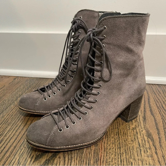 Jeffery Campbell distressed gray suede lace up heeled boots size 38/7-7.5 - Picture 6 of 8